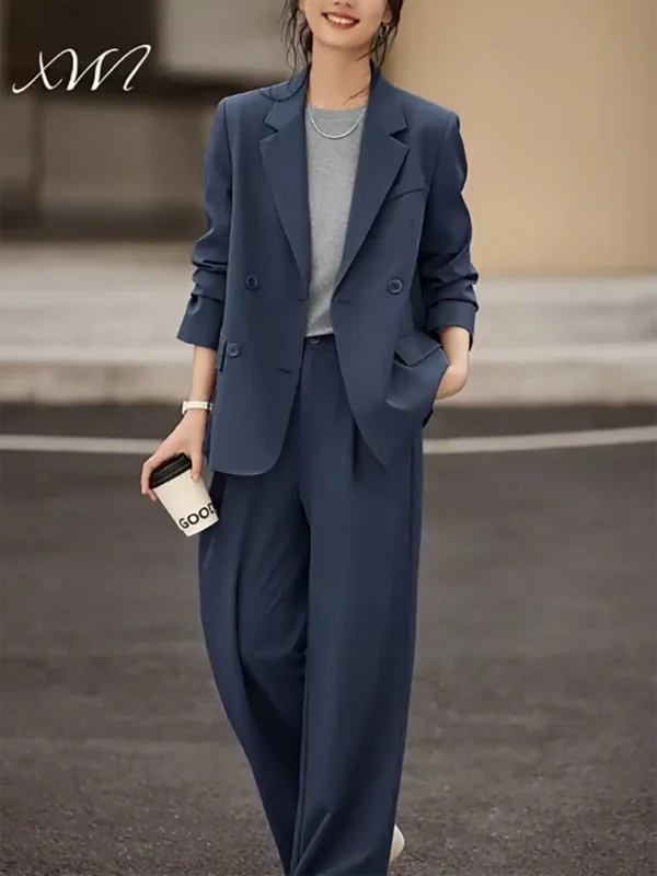 Two Piece Suit Set: Longg Sleeve Blazer + Straight Long Pants
